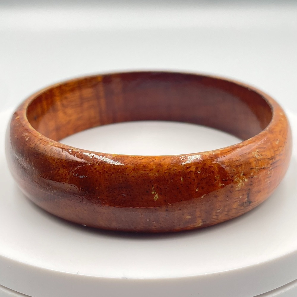 VTG Boho Mid Century Handcrafted Polished Chunky Natural Wood Bangle Bracelet